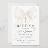 Elegant White Bow Baptism Girl Invitation Einladung (Vorderseite)