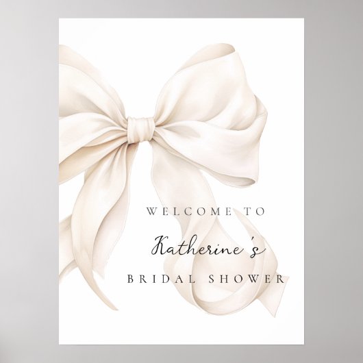 Elegant White Bow Bridal Shower Welcome Poster (Vorne)