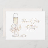 Elegant White Bow Prosecco Bridal Shower Thank You Dankeskarte (Vorne/Hinten)