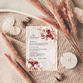Elegant White & Burgundy Floral Wedding Info Card Begleitkarte