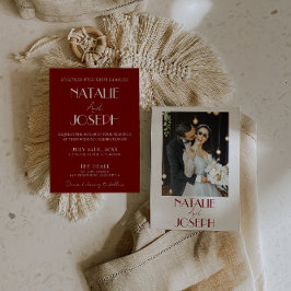 Elegant White Burgundy Minimalist Photo Wedding Einladung