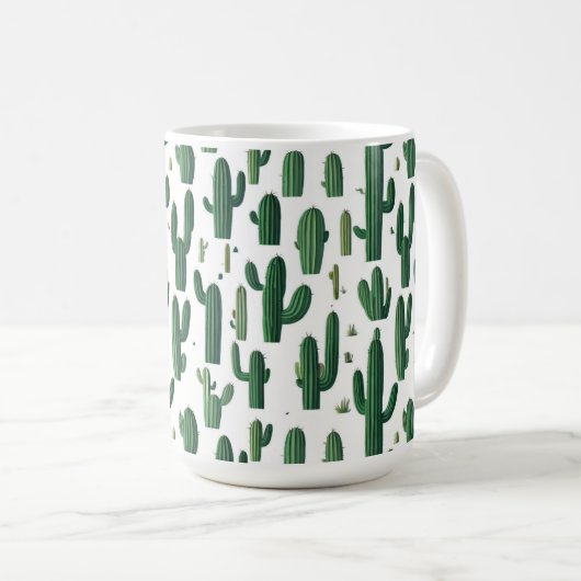 Elegant White Cactus Design Mug Kaffeetasse (VorderseiteRechts)
