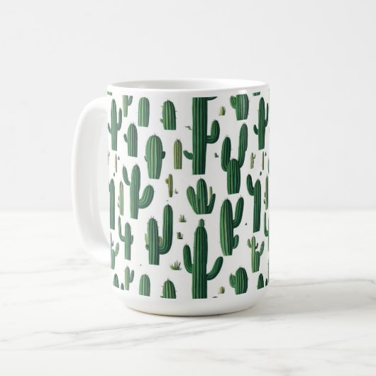 Elegant White Cactus Design Mug Kaffeetasse (Vorderseite Links)