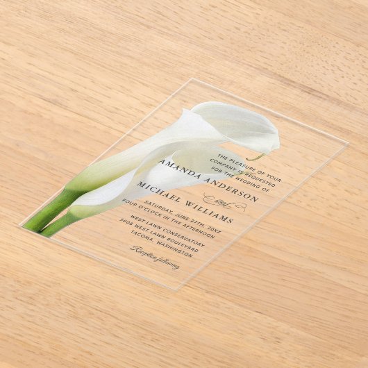 Elegant White Calla Lilies Floral Wedding Acryleinladungen (Ablage )