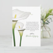 Elegant White Calla Lilies Wedding Dankeskarte (Stehend Vorderseite)