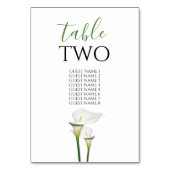Elegant White Calla Lilies Wedding Guest Names Tischnummer (Vorderseite)
