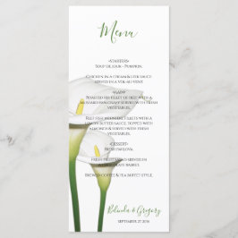 Elegant White Calla Lilies Wedding Menükarte