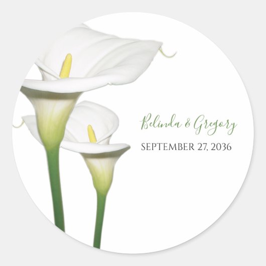 Elegant White Calla Lilies Wedding Runder Aufkleber (Vorderseite)