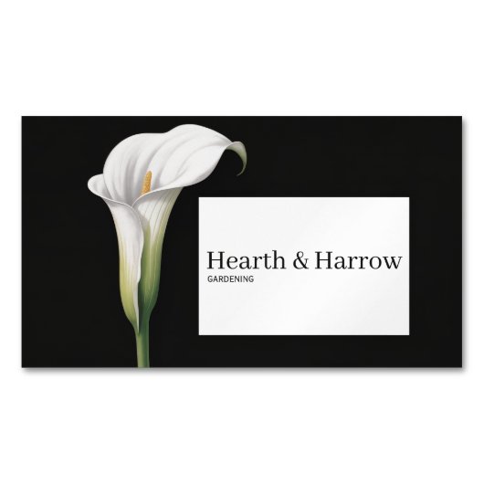 Elegant White Calla Lily Black Floral Magnetische Visitenkarte (Vorderseite)