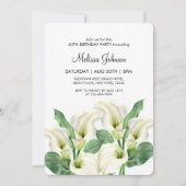 Elegant White Calla Lily Floral Botanischer Geburt Einladung (Vorderseite)