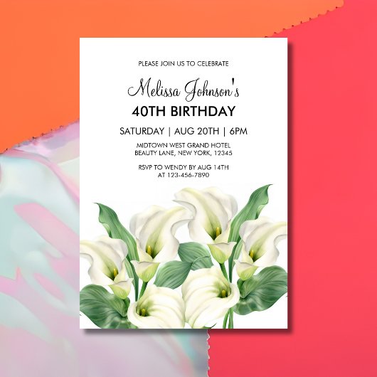 Elegant White Calla Lily Floral Geburtstag Einladung