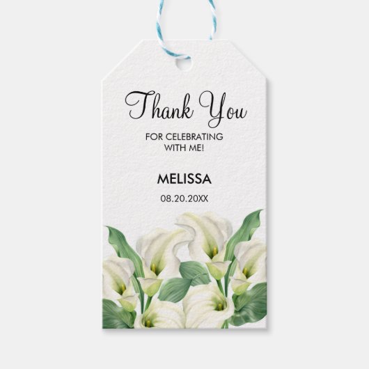 Elegant White Calla Lily Floral Geburtstag Geschenkanhänger (Vorderseite)