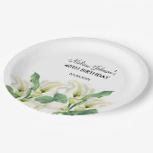 Elegant White Calla Lily Floral Geburtstag Pappteller (Schrägansicht)