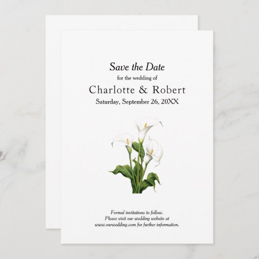 Elegant White Calla Lily Save The Date (Vorne/Hinten)