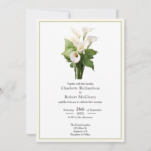 Elegant White Calla Lily Wedding Einladung (Vorderseite)
