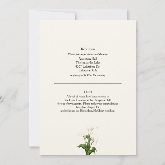 Elegant White Calla Lily Wedding Einladung (Rückseite)