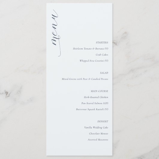Elegant White Calligraphy Menu Menükarte (Vorderseite)