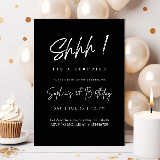 Elegant White Calligraphy Surprise Party Einladung