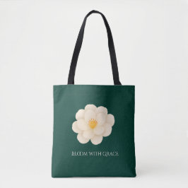 Elegant White Camellia Deep Green Botanical Bloom  Tasche