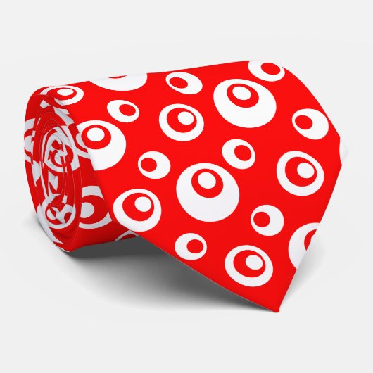 Elegant White Chris Dots auf Red Background Krawatte (Gerollt)