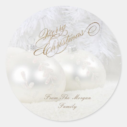 Elegant White Christmas Balls Runder Aufkleber (Vorderseite)