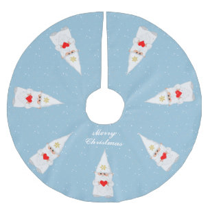 Elegant White Christmas Gnomes on Light Blue Polyester Weihnachtsbaumdecke