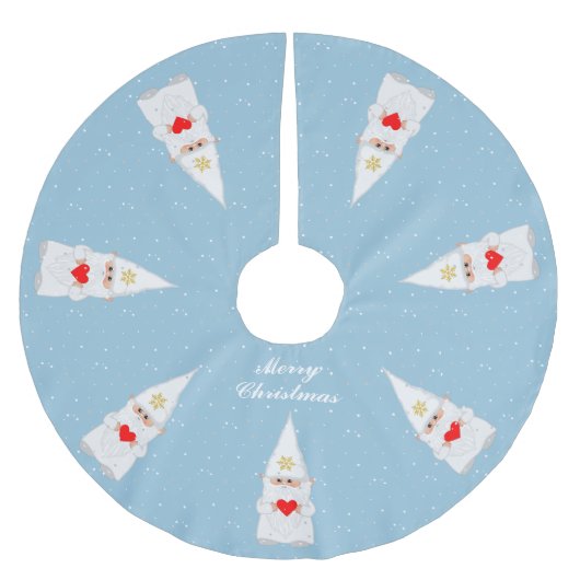 Elegant White Christmas Gnomes on Light Blue Polyester Weihnachtsbaumdecke (Vorderseite)