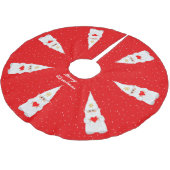 Elegant White Christmas Gnomes on Red Polyester Weihnachtsbaumdecke (Schrägansicht)