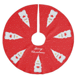 Elegant White Christmas Gnomes on Red Polyester Weihnachtsbaumdecke