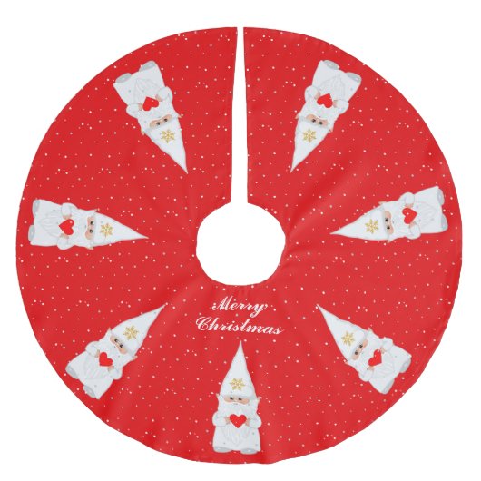 Elegant White Christmas Gnomes on Red Polyester Weihnachtsbaumdecke (Vorderseite)