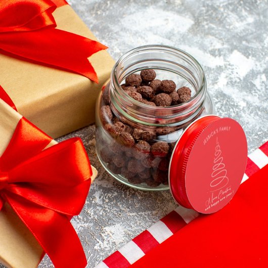 Elegant White Christmas Tree Red Christmas Runder Aufkleber