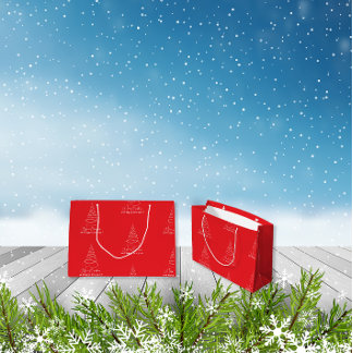 Elegant White Christmas Tree Red  Große Geschenktüte