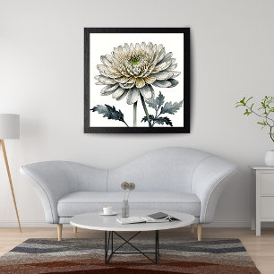 Elegant White Chrysanthemum Watercolor Fotodruck