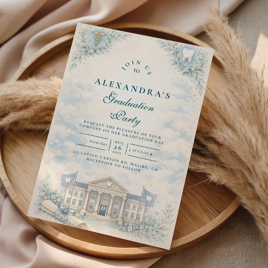 Elegant White Coat Dentist Graduation Party Einladung