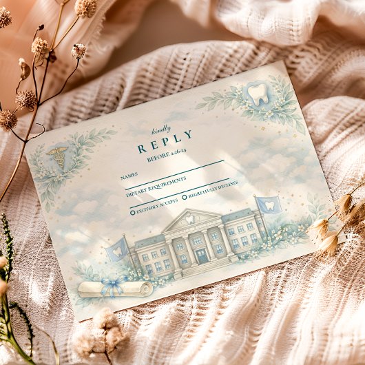 Elegant White Coat Dentist Graduation Party RSVP Karte