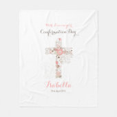 Elegant white confirmation floral cross name fleecedecke (Vorderseite)