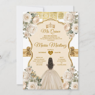 Elegant White Cream Floral Prinzessin Quiñceanera Einladung