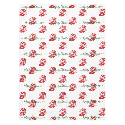 Elegant White Custom Christmas Holly Tischdecke (Vorderseite)