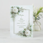 Elegant White Dahlia Botanical Frame Wedding Einladung (Stehend Vorderseite)