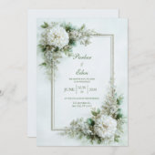 Elegant White Dahlia Botanical Frame Wedding Einladung (Vorne/Hinten)