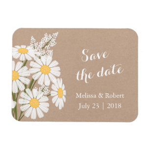 Elegant White Daisies Beige Save the Date Hochzeit Magnet