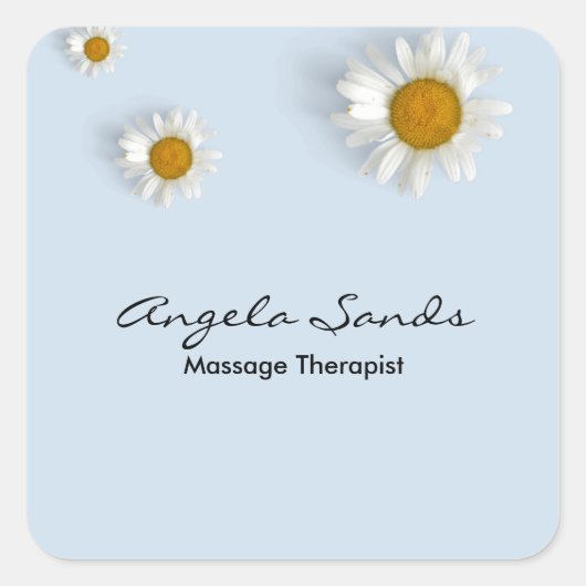 Elegant white daisies blue quadratischer aufkleber (Vorderseite)