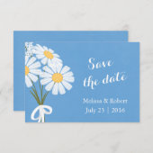 Elegant White Daisies Blue Save the Date Wedding (Vorne/Hinten)