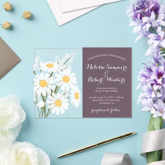 Elegant White Daisies Bouquet Wedding Dark Lila Acryleinladungen (In Situ (Hochzeit))