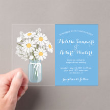 Elegant White Daisies Mason Jar Wedding Blue