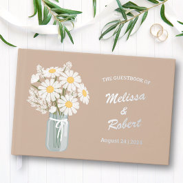 Elegant White Daisies Mason Jar Wedding Foil Beige Gästebuch