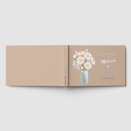 Elegant White Daisies Mason Jar Wedding Foil Beige Gästebuch (Voll)