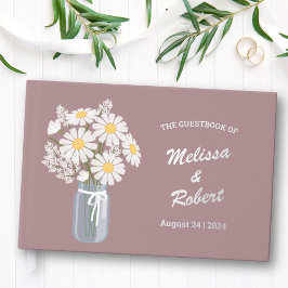 Elegant White Daisies Mason Jar Wedding Foil Pink Gästebuch