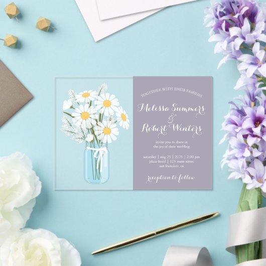 Elegant White Daisies Mason Jar Wedding Lavender Acryleinladungen (In Situ (Hochzeit))