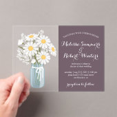 Elegant White Daisies Mason Jar Wedding Lila Acryleinladungen (Insitu (Handheld))